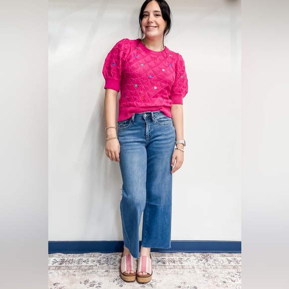 Vervet V3632 High Rise Super Soft Cropped Slim Fit Wide Leg Jeans Right Wash - Picture 2 of 7